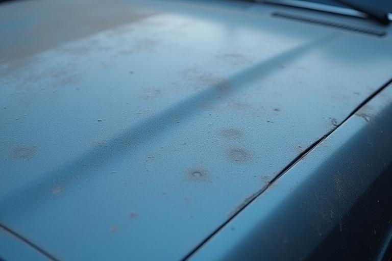 Capó de coche con pintura opaca y con rayones circulares.