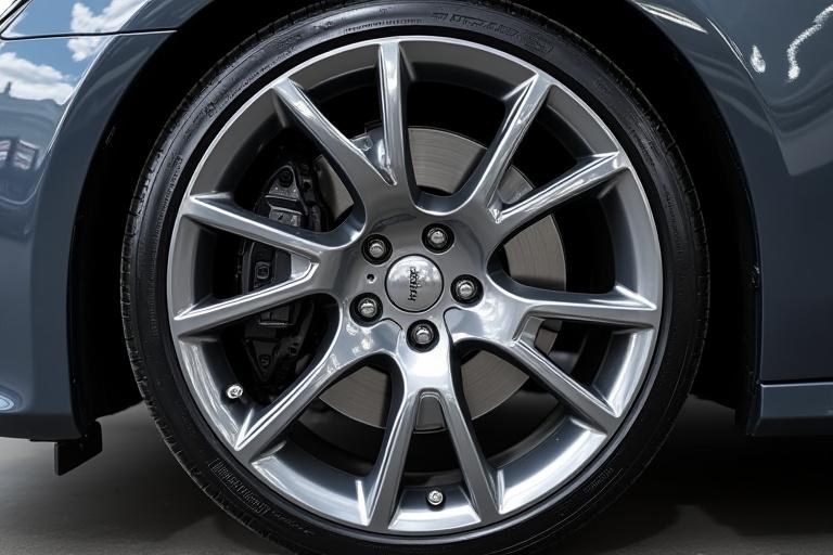 Misma rueda de coche, completamente limpia y brillante.