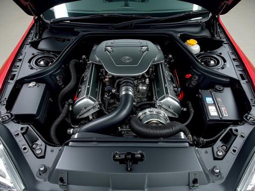 Motor de un coche limpio y detallado.