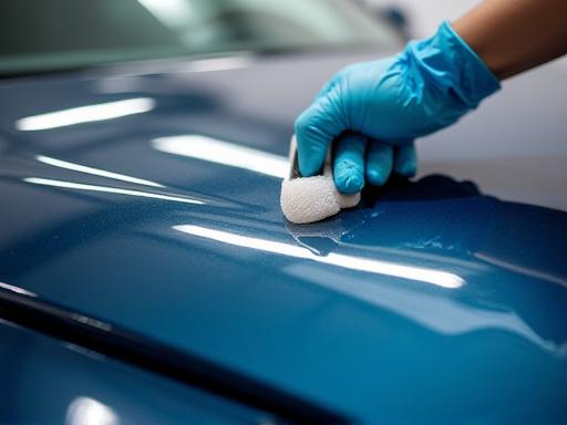 Aplicación de recubrimiento cerámico en el capó de un coche.